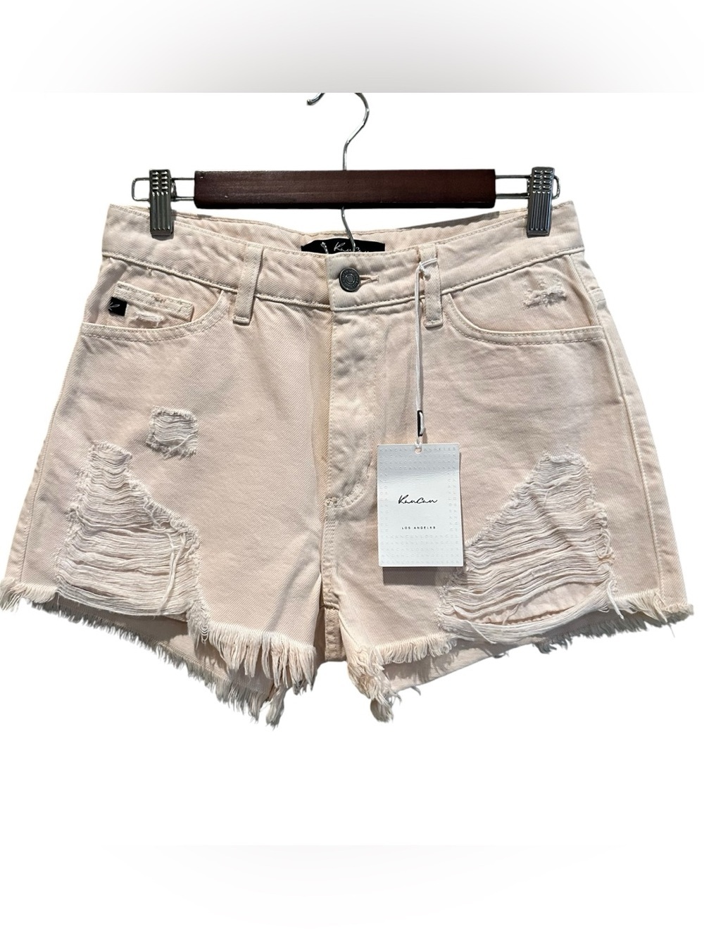 KanCan Denim Jean Shorts Womens Small Hi Waisted Pink Peach Distress KC7259PH